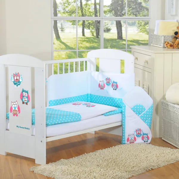 Kūdikių patalynės komplektas 120×90 cm su apsauga lovytei, 3 dalys