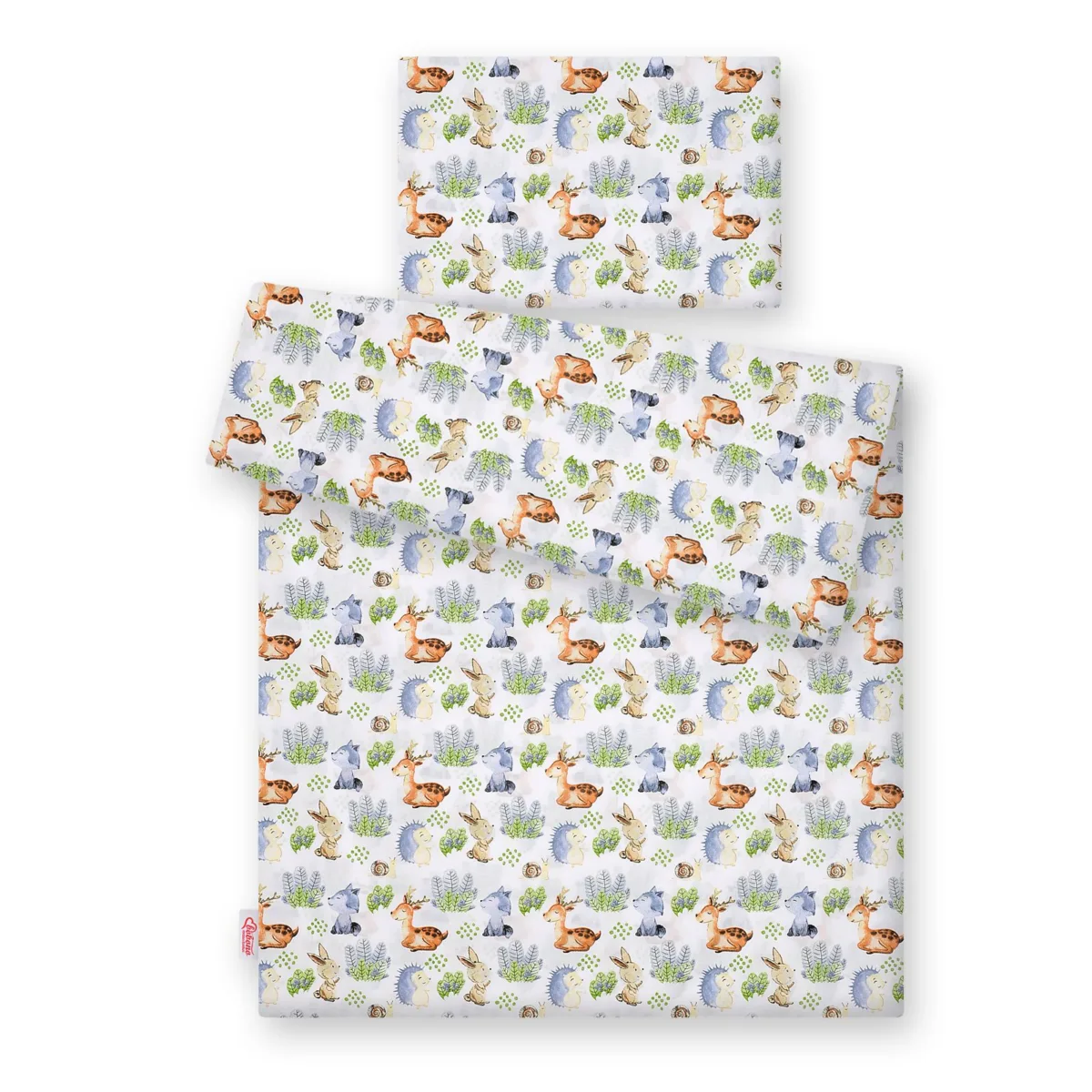 Medvilninės kūdikių patalynės komplektas, 2 dalys, 120x90 cm, gyvūnėliai, spalvos: smėlio ir kitos