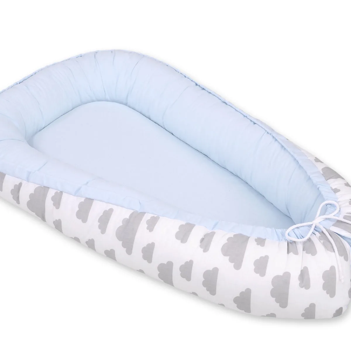Dvipusis kūdikių kokonas „Premium Cocoon“ naujagimiams „BOBONO“, debesėliai