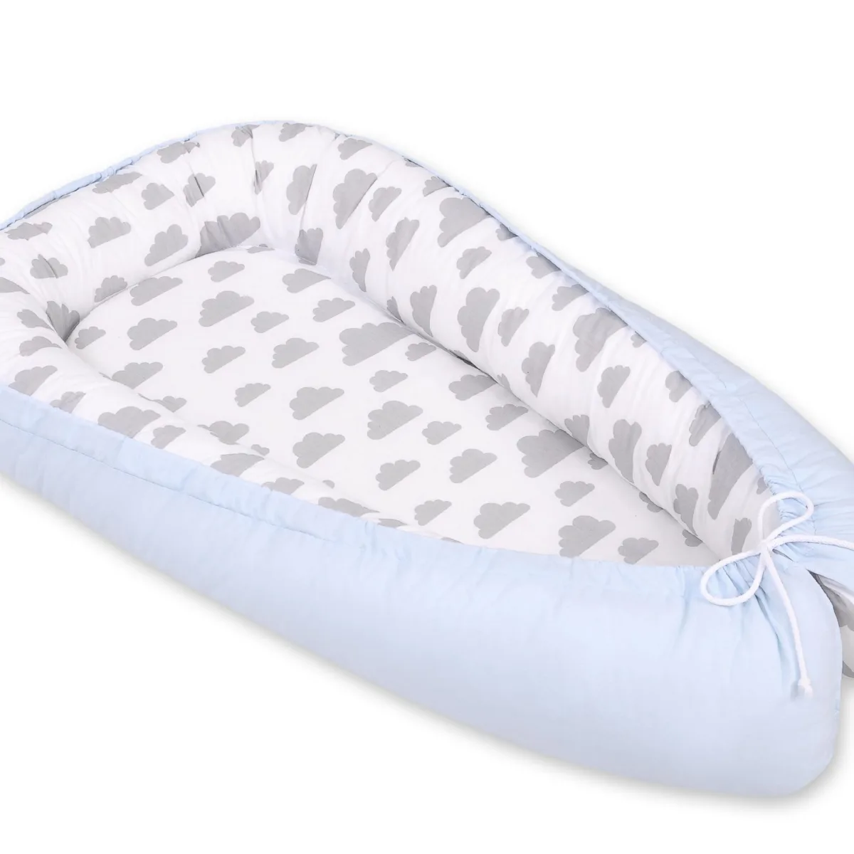Dvipusis kūdikių kokonas „Premium Cocoon“ naujagimiams „BOBONO“, debesėliai