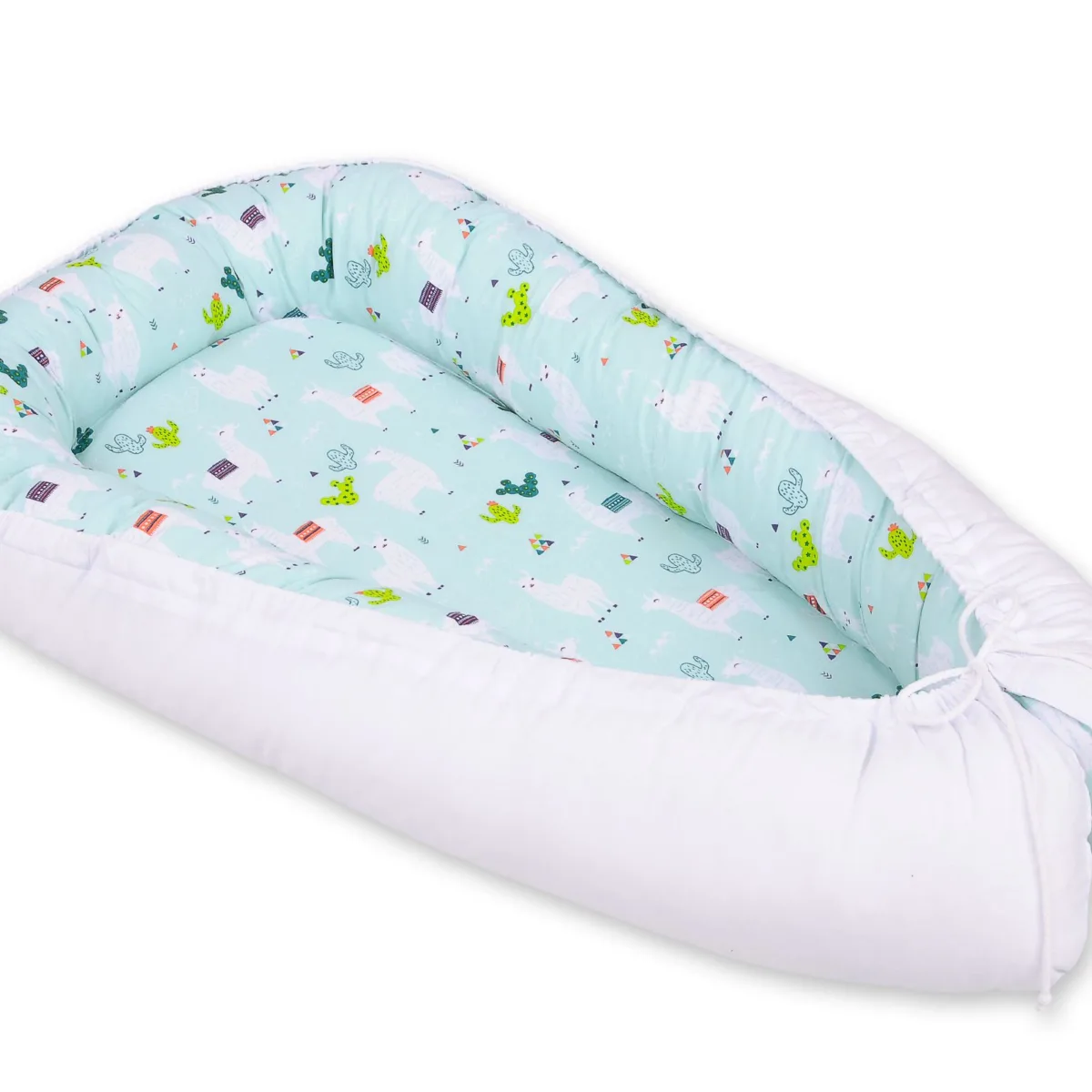 Dvipusis kūdikių kokonas „Premium Cocoon“ naujagimiams „BOBONO“, spalvos: smėlio ir žalia