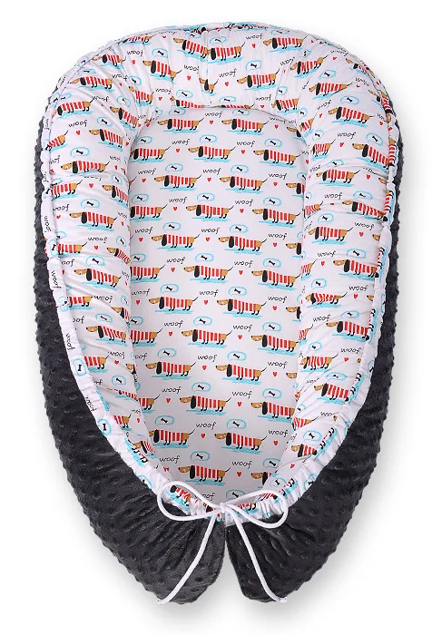 Dvipusis kūdikių kokonas „Premium Cocoon“ naujagimiams „BOBONO“ iš „minky“, spalvos: rožinė ir kitos