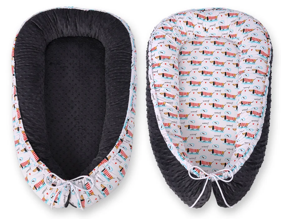 Dvipusis kūdikių kokonas „Premium Cocoon“ naujagimiams „BOBONO“ iš „minky“, spalvos: rožinė ir kitos