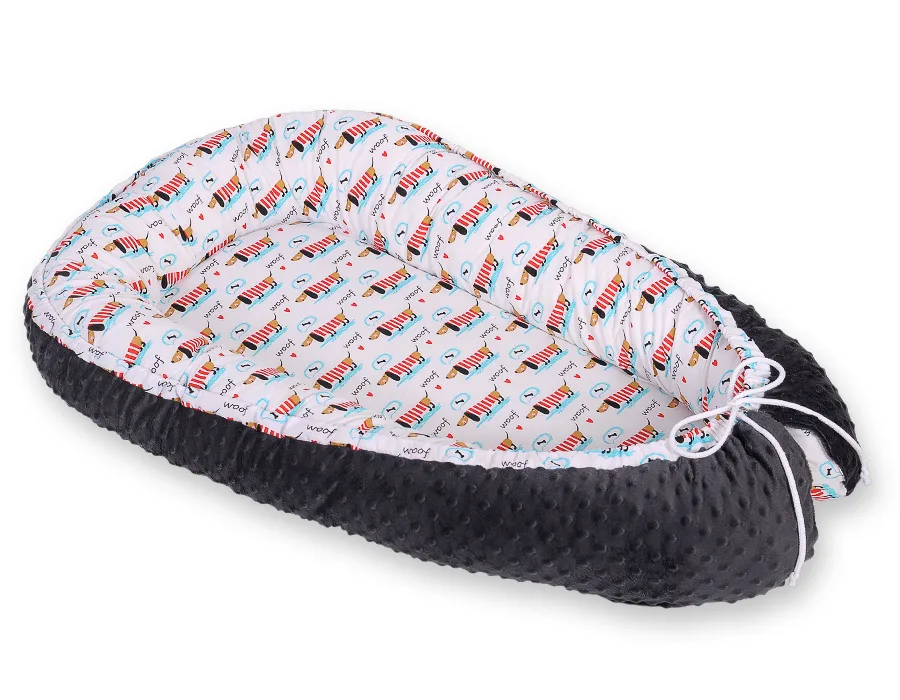 Dvipusis kūdikių kokonas „Premium Cocoon“ naujagimiams „BOBONO“ iš „minky“, spalvos: rožinė ir kitos