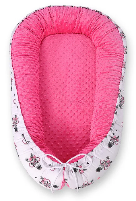 Dvipusis kūdikių kokonas „Premium Cocoon“ naujagimiams „BOBONO“ iš „minky“, spalvos: rožinė ir kitos