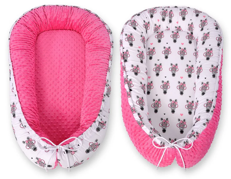 Dvipusis kūdikių kokonas „Premium Cocoon“ naujagimiams „BOBONO“ iš „minky“, spalvos: rožinė ir kitos