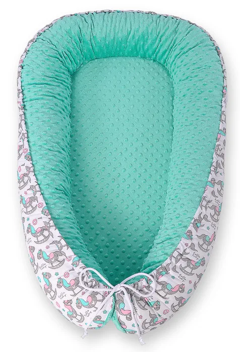 Dvipusis kūdikių kokonas „Premium Cocoon“ naujagimiams „BOBONO“ iš „minky“, spalvos: rožinė ir kitos