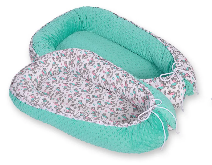 Dvipusis kūdikių kokonas „Premium Cocoon“ naujagimiams „BOBONO“ iš „minky“, spalvos: rožinė ir kitos