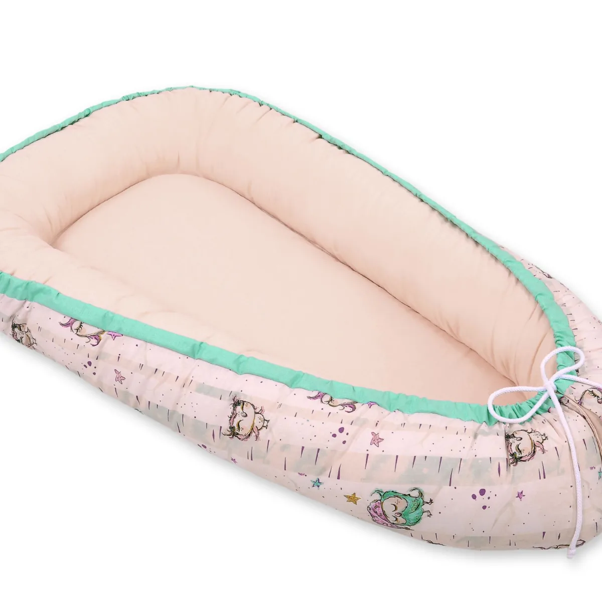 Dvipusis kūdikių kokonas „Premium Cocoon“ naujagimiams „BOBONO“, kreminės pelėdos, pudros rožinė