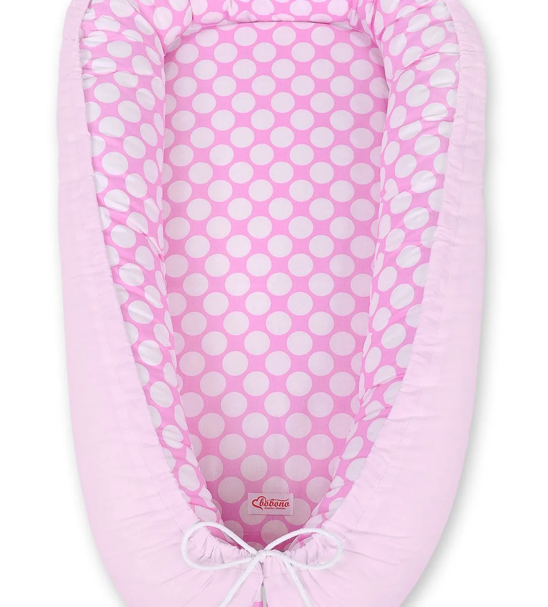Dvipusis kūdikių kokonas „Premium Cocoon“ naujagimiams „BOBONO“, taškeliai, spalvos: pilka, rožinė ir ruda