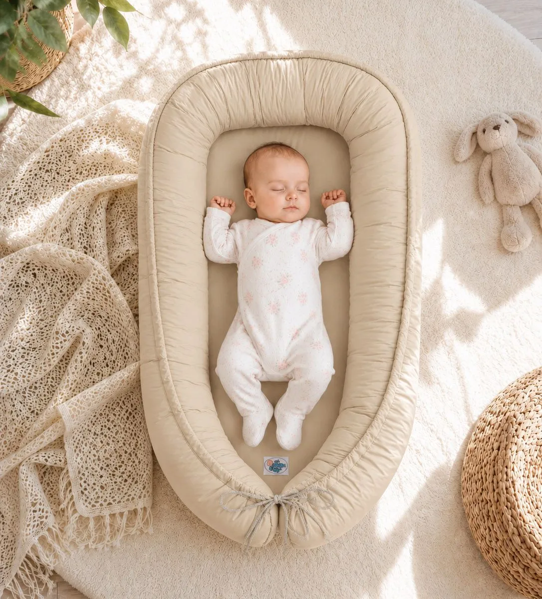 Dvipusis kūdikių kokonas „Premium Cocoon“ naujagimiams „MY SWEET BABY“, spalvos: rožinė, smėlio ir violetinė