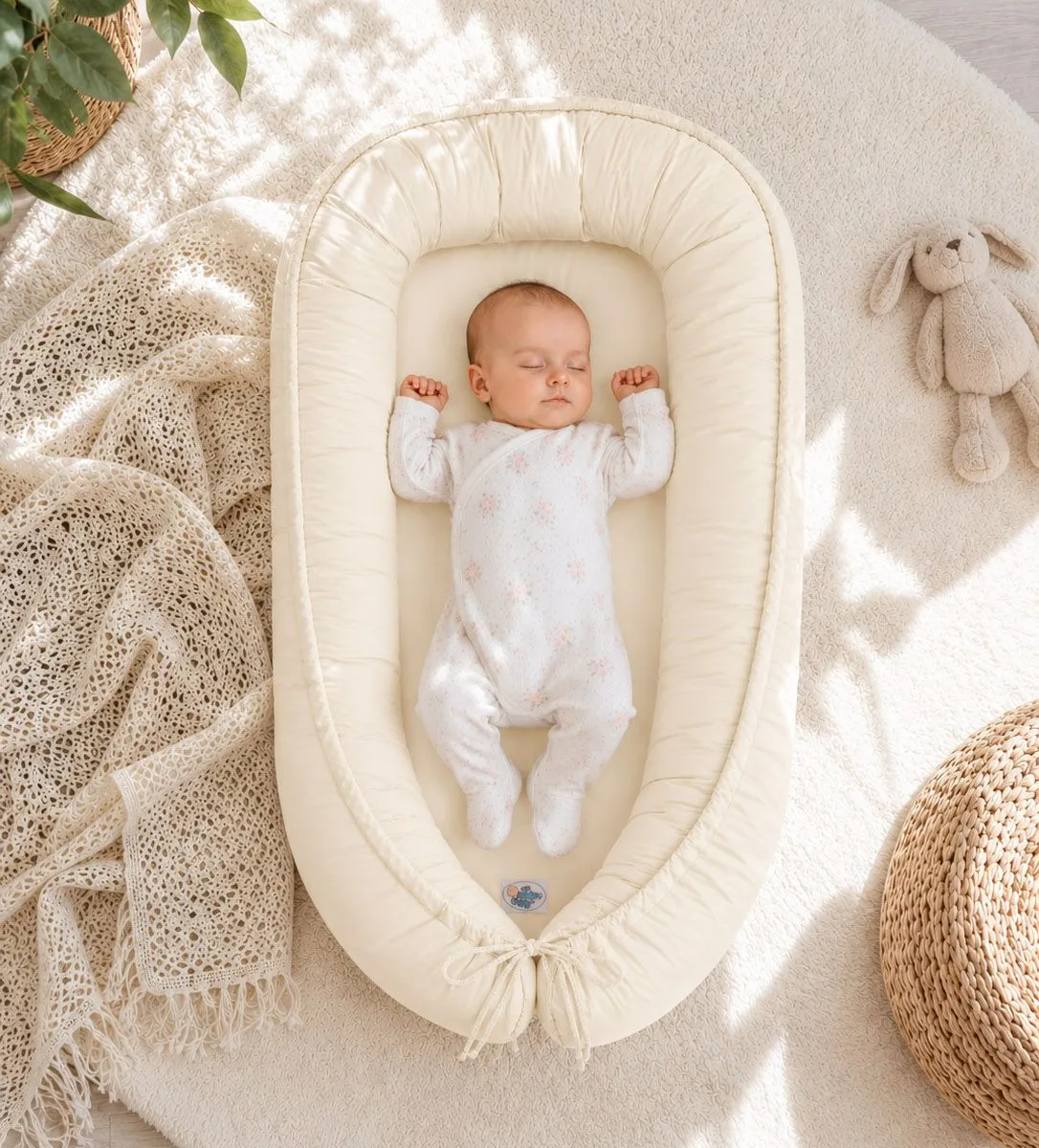 Dvipusis kūdikių kokonas „Premium Cocoon“ naujagimiams „MY SWEET BABY“, spalvos: rožinė, smėlio ir violetinė