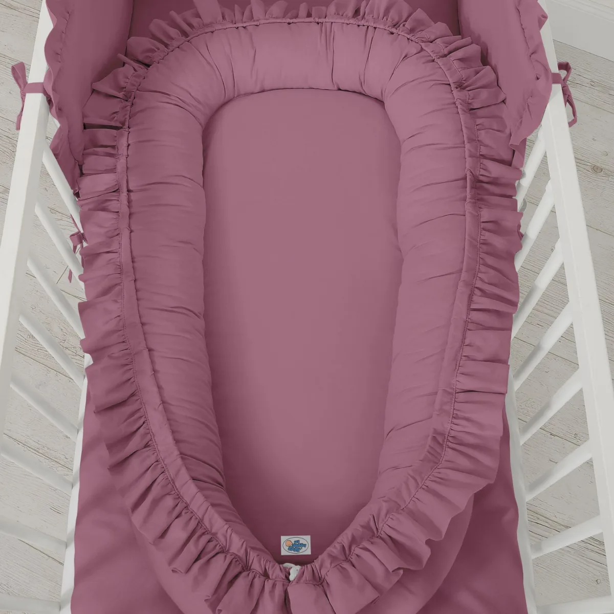 Kūdikių kokonas „Premium Cocoon“ naujagimiams su volanu „MY SWEET BABY“, spalvos: violetinė ir žalia