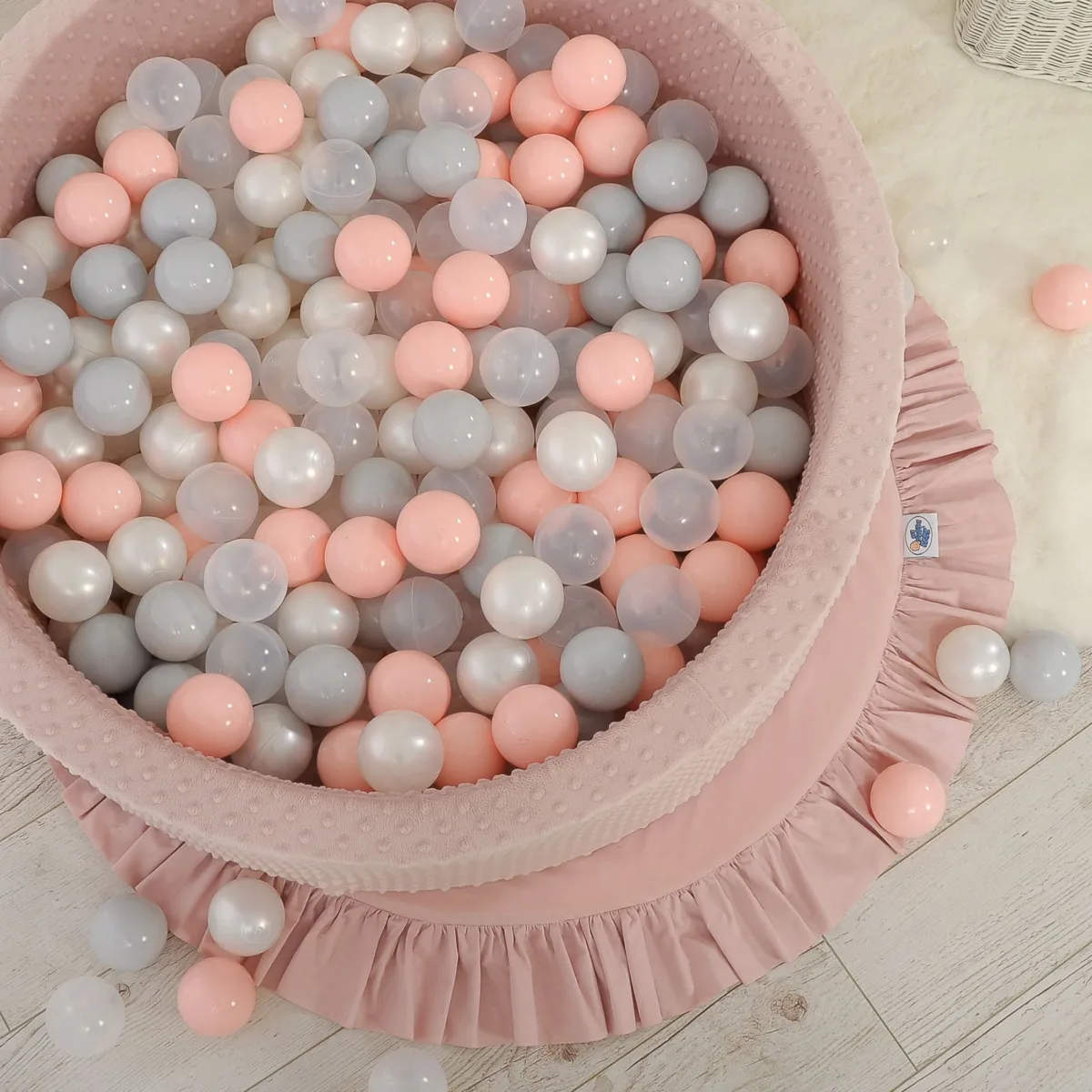 Kamuoliukų baseinas „minky“, aukštis 30 cm, su 200 vnt. kamuoliukų, spalvos: mėlyna, pilka ir kitos