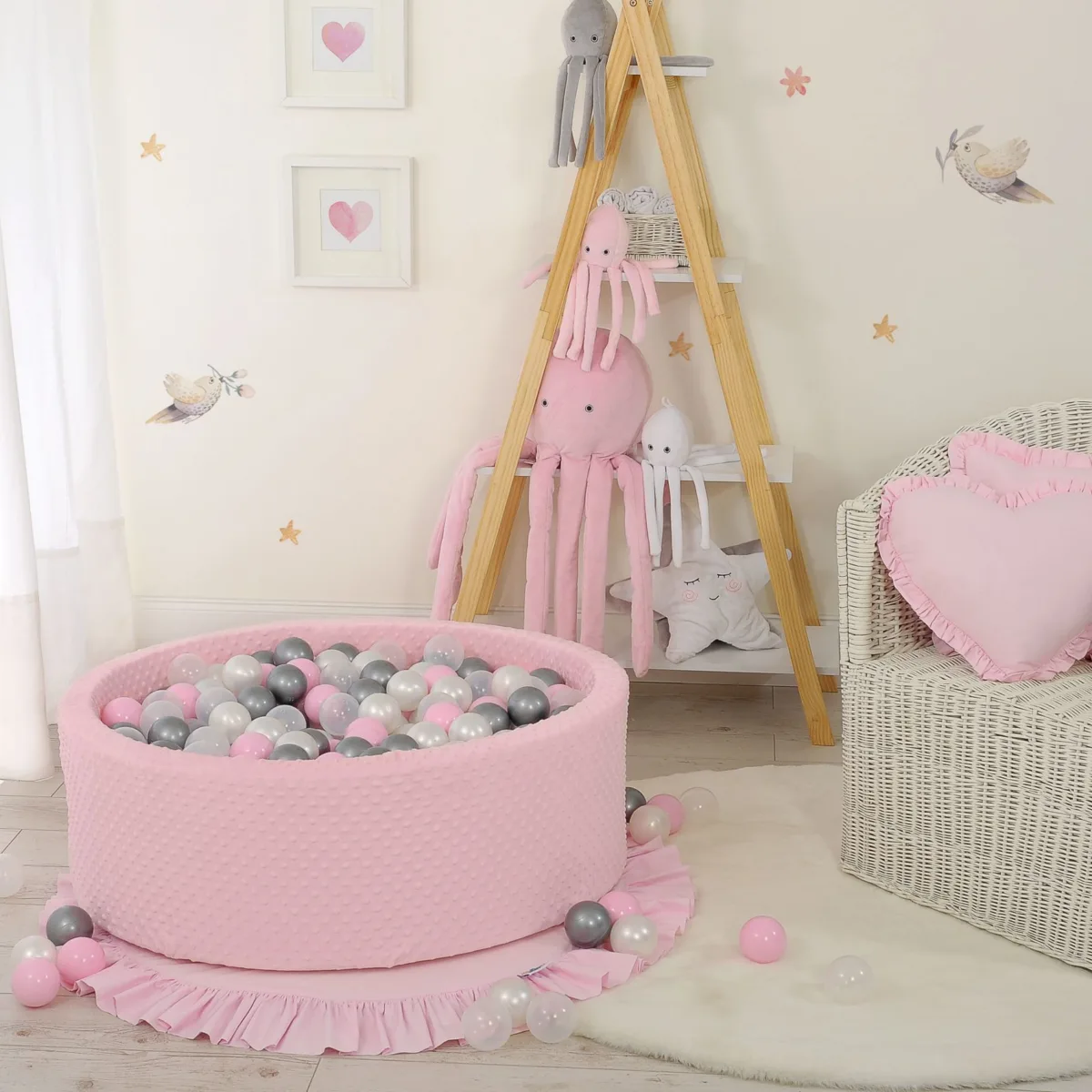 Kamuoliukų baseinas „minky“, aukštis 30 cm, su 200 vnt. kamuoliukų, spalvos: mėlyna, pilka ir kitos