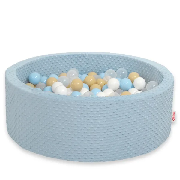 Kamuoliukų baseinas „minky“, aukštis 30 cm, su 300 vnt. kamuoliukų, spalvos: mėlyna, pilka ir rožinė