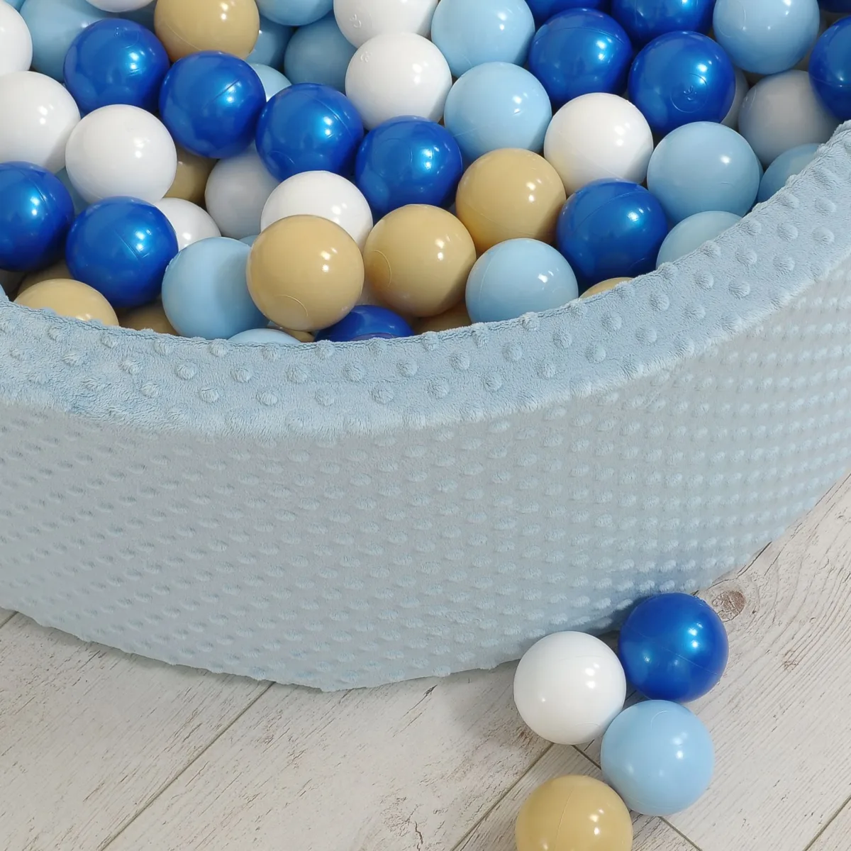 Kamuoliukų baseinas „minky“, aukštis 30 cm, su 300 vnt. kamuoliukų, spalvos: mėlyna, pilka ir rožinė