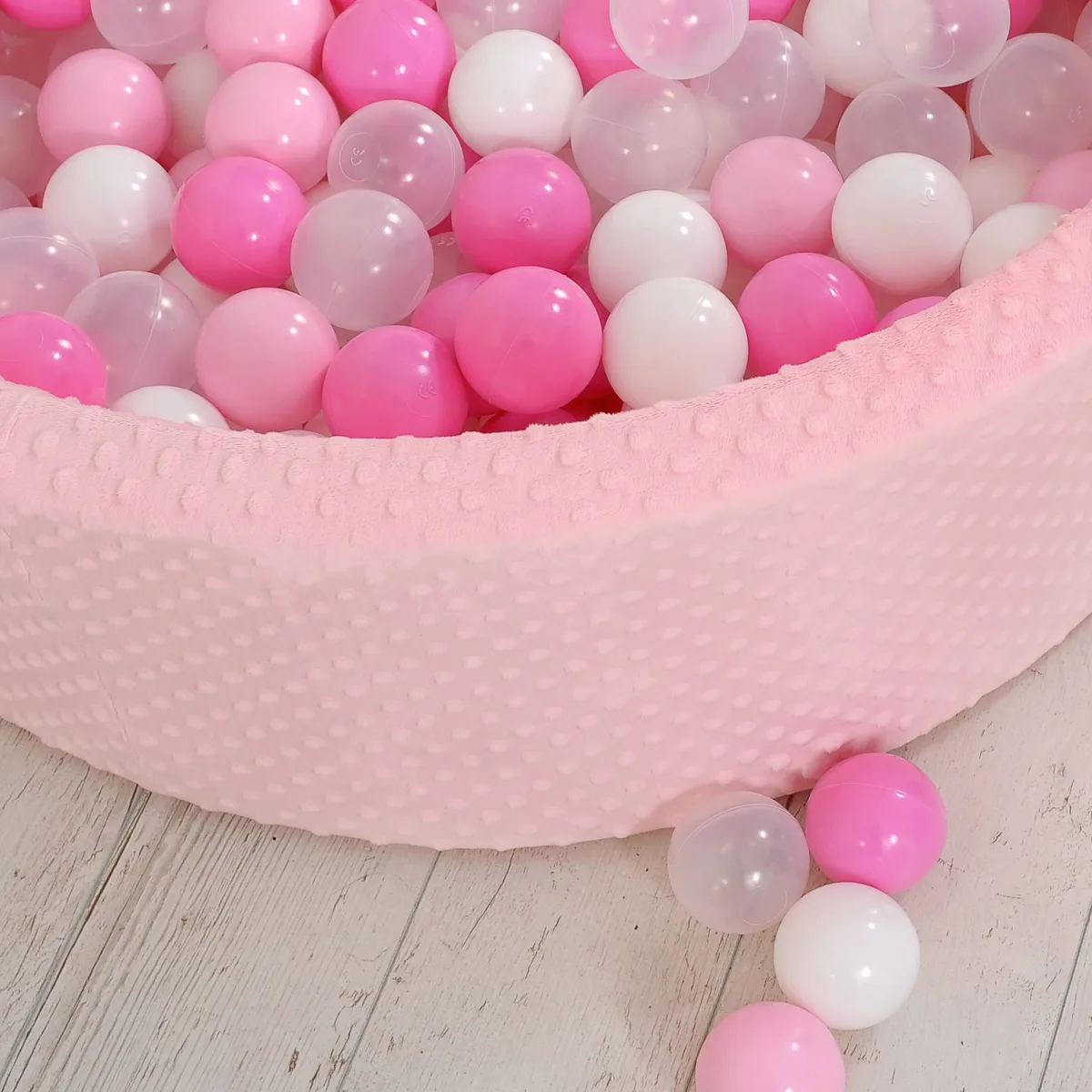 Kamuoliukų baseinas „minky“, aukštis 30 cm, su 300 vnt. kamuoliukų, spalvos: mėlyna, pilka ir rožinė
