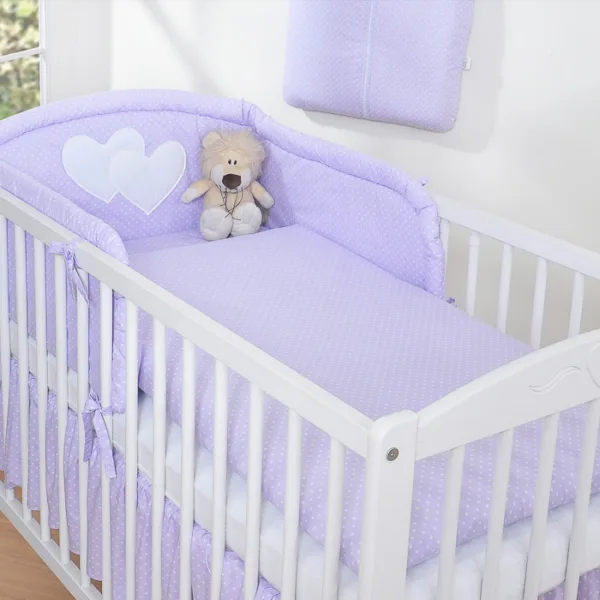 Patalynės komplektas, 2 dalys, 120x90, širdelės, spalvos: violetinė ir žalia