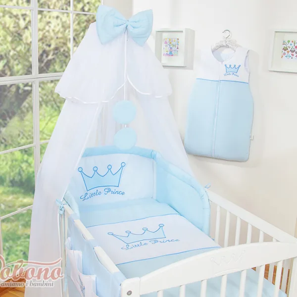 Patalynės komplektas, 5 dalys, su tinkleliu nuo uodų, „Little Prince/Princess“, spalva: mėlyna