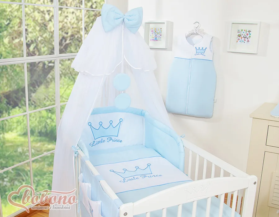 Patalynės komplektas, 5 dalys, su tinkleliu nuo uodų, „Little Prince/Princess“, spalva: mėlyna