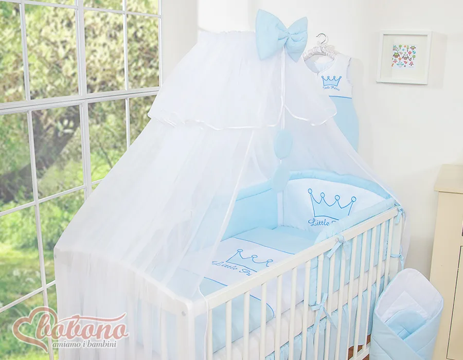 Patalynės komplektas, 5 dalys, su tinkleliu nuo uodų, „Little Prince/Princess“, spalva: mėlyna