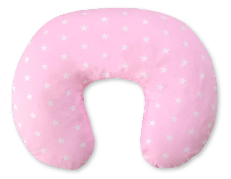 Maitinimo pagalvė „Croissant“ su nuimamu užvalkalu, laisvos rankos maitinant, žvaigždutės, spalvos: pilka, raudona ir rožinė