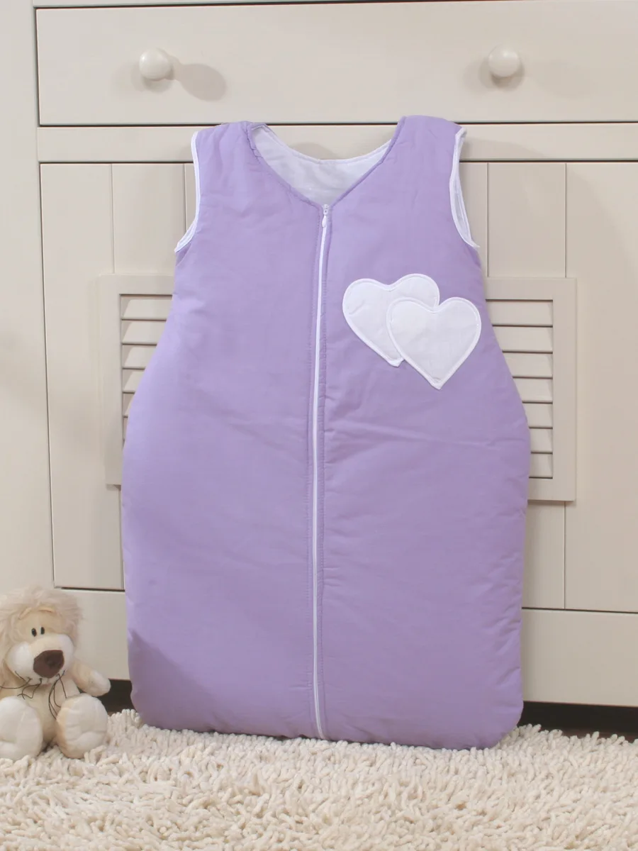 Medvilninis vaikiškas miegmaišis, dydis M, 6–12 mėn., TOG 2.5, visiems sezonams, širdelės, spalva: alyvinė