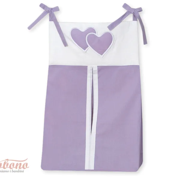 Kabinamas krepšys vystyklams, širdelės, spalvos: violetinė ir žalia - „Hanging Hearts“, spalva: alyvinė
