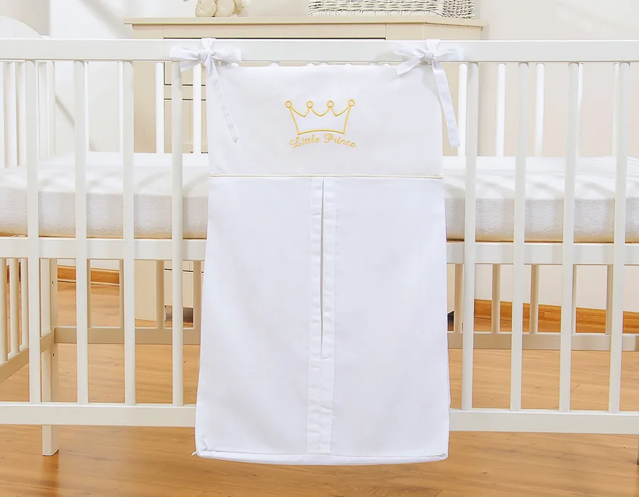 Kabinamas krepšys vystyklams, „Little Prince/Princess“, spalva: balta