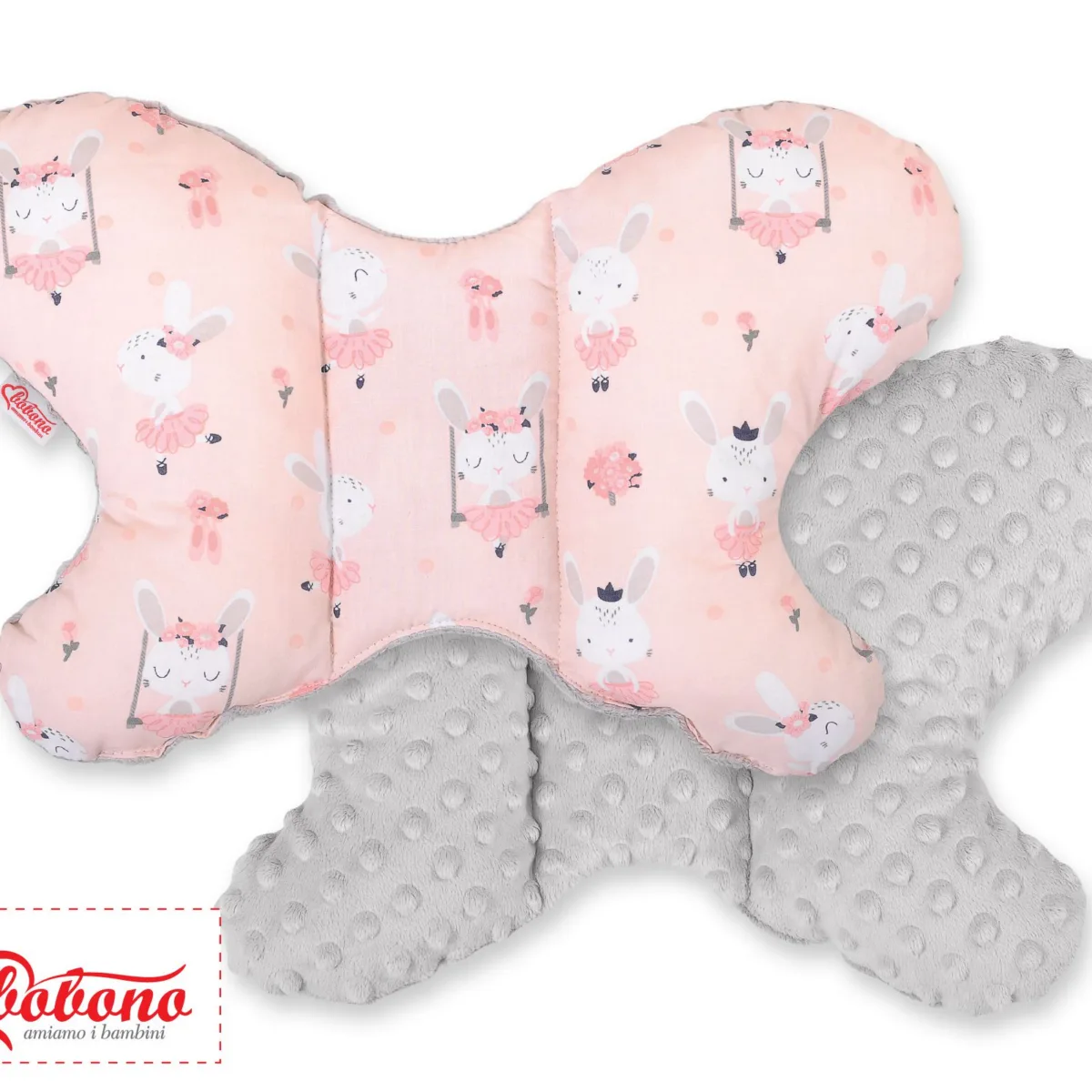 Dvipusė pagalvėlė nuo smūgių „BUTTERFLY“, rožinės balerinos, pilka