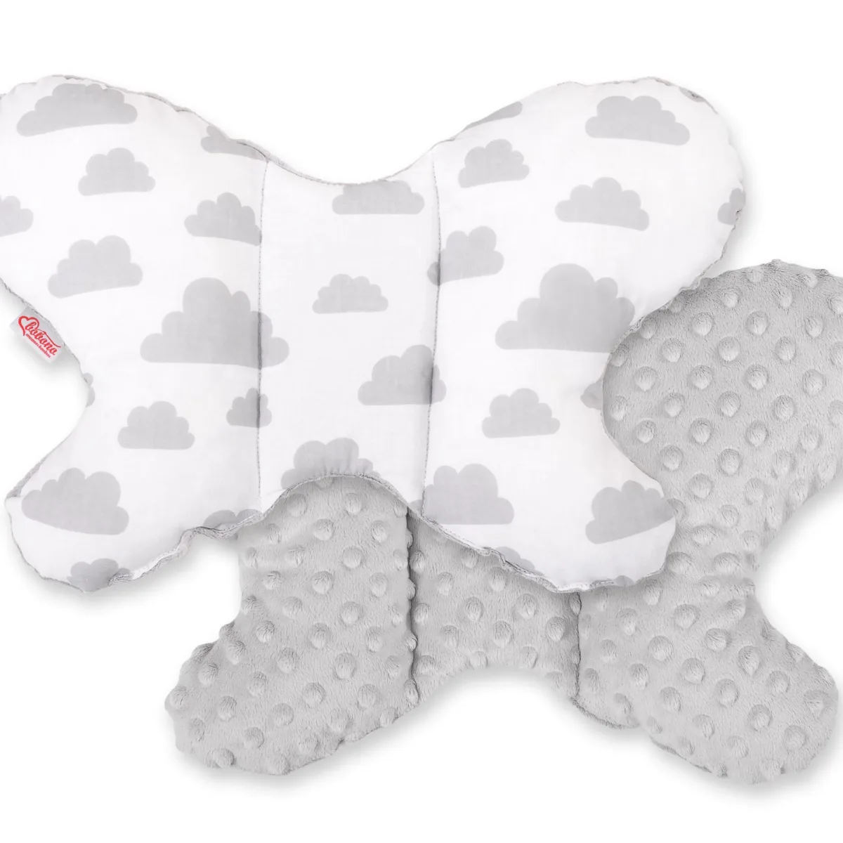 Dvipusė pagalvėlė nuo smūgių „BUTTERFLY“, pilki debesėliai, pilka