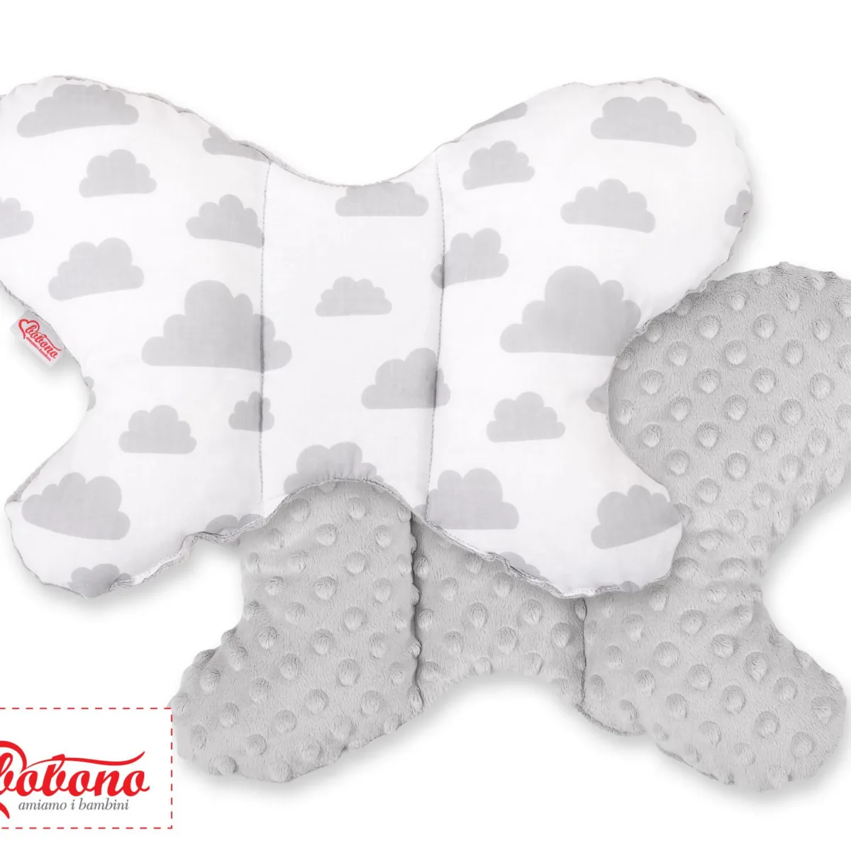 Dvipusė pagalvėlė nuo smūgių „BUTTERFLY“, pilki debesėliai, pilka