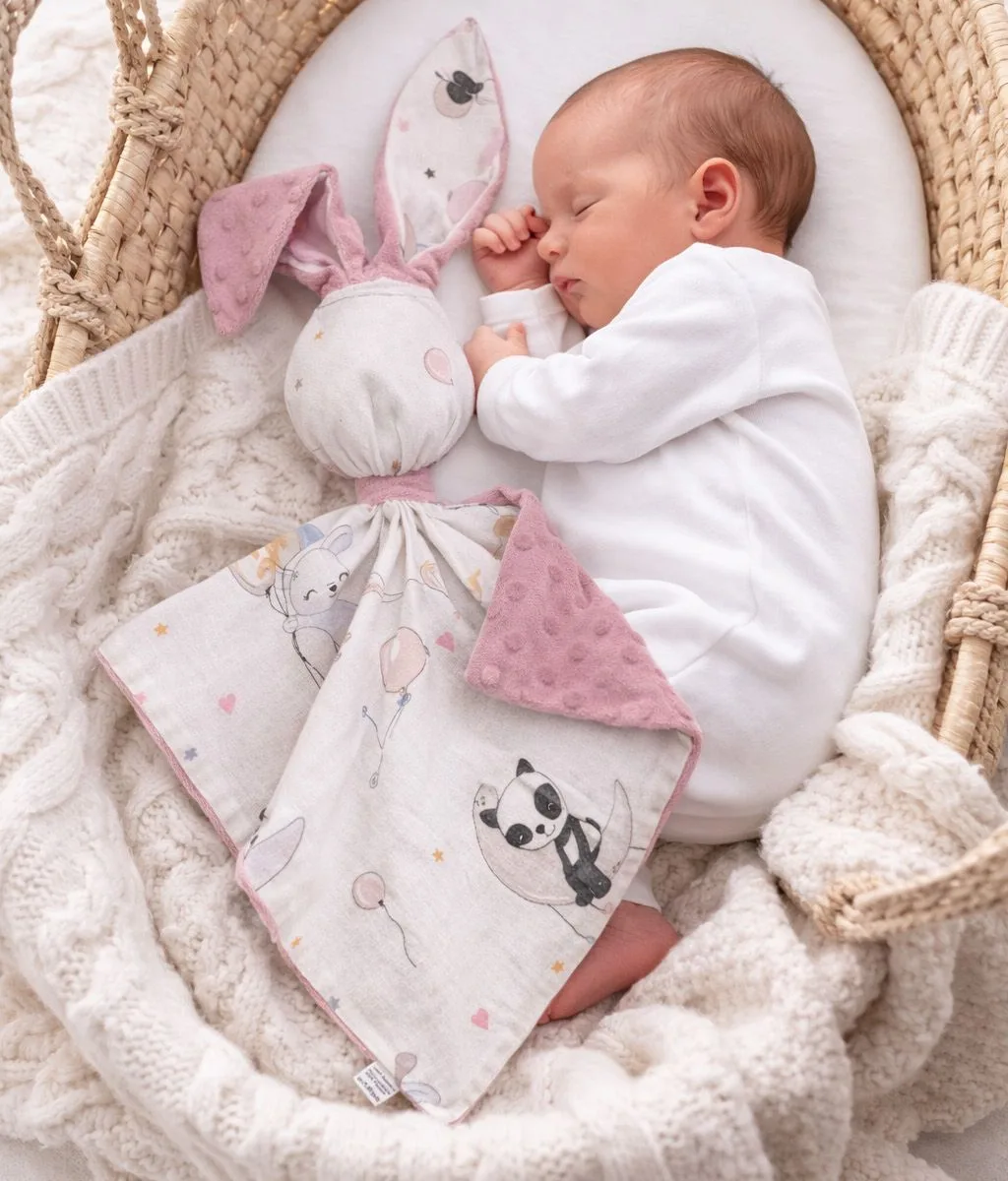 Migdukas zuikutis „DOUDOU“, dvipusis, medvilnė ir „minky“, balionai