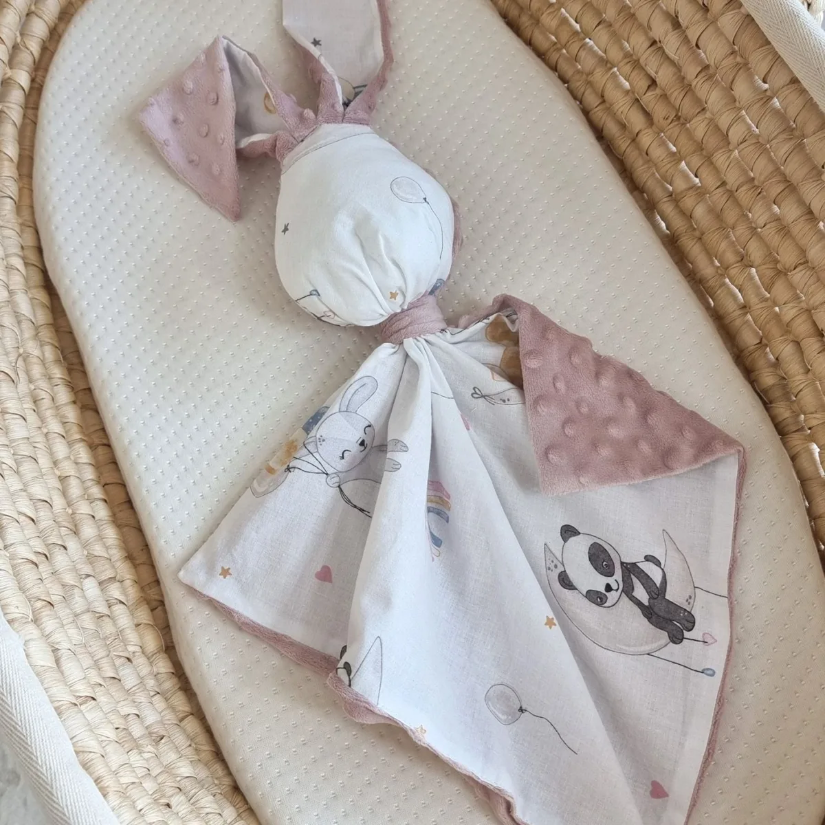 Migdukas zuikutis „DOUDOU“, dvipusis, medvilnė ir „minky“, balionai