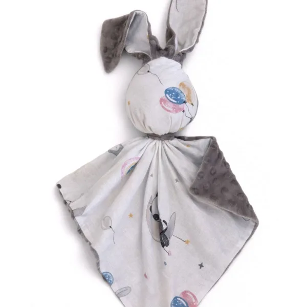 Migdukas zuikutis „DOUDOU“, dvipusis, medvilnė ir „minky“, balionai