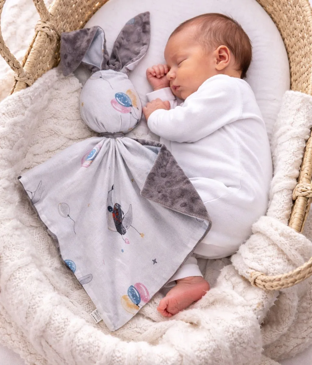 Migdukas zuikutis „DOUDOU“, dvipusis, medvilnė ir „minky“, balionai