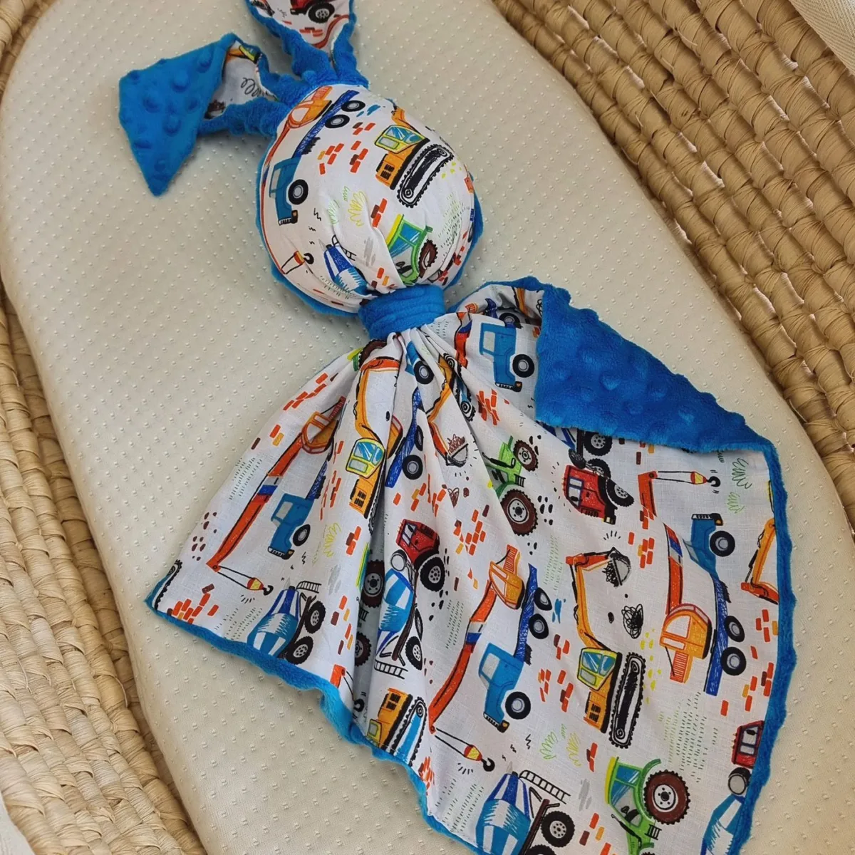 Migdukas zuikutis „DOUDOU“, dvipusis, medvilnė ir „minky“, statybvietė, spalva: mėlyna