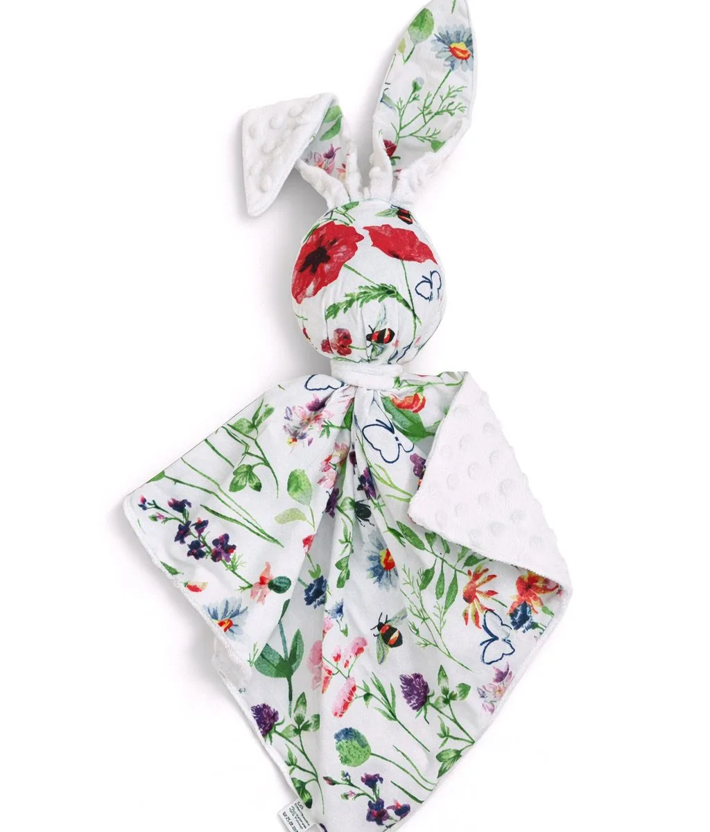 Migdukas zuikutis „DOUDOU“, dvipusis, medvilnė ir „minky“, pieva, spalva: balta