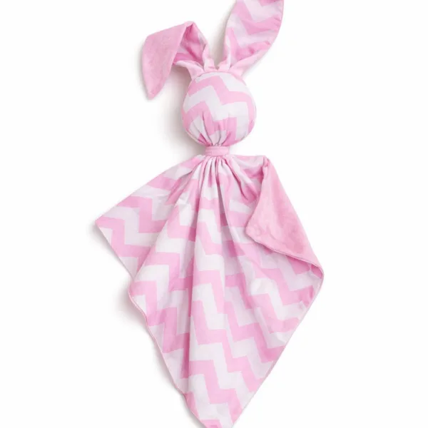 Migdukas zuikutis „DOUDOU“, dvipusis, medvilnė ir „minky“, rožinis zigzago raštas, spalva: rožinė