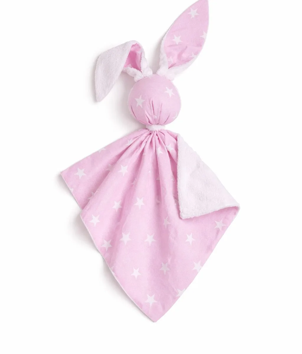 Migdukas zuikutis „DOUDOU“, dvipusis, medvilnė ir „minky“, rožinės žvaigždutės, spalva: balta