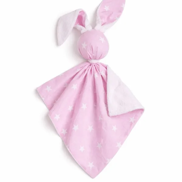 Migdukas zuikutis „DOUDOU“, dvipusis, medvilnė ir „minky“, rožinės žvaigždutės, spalva: balta