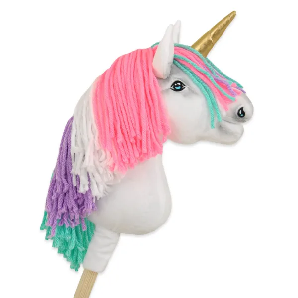 Vienaragis ant lazdos „Hobby Horse“, spalvos: geltona, pilka ir rožinė