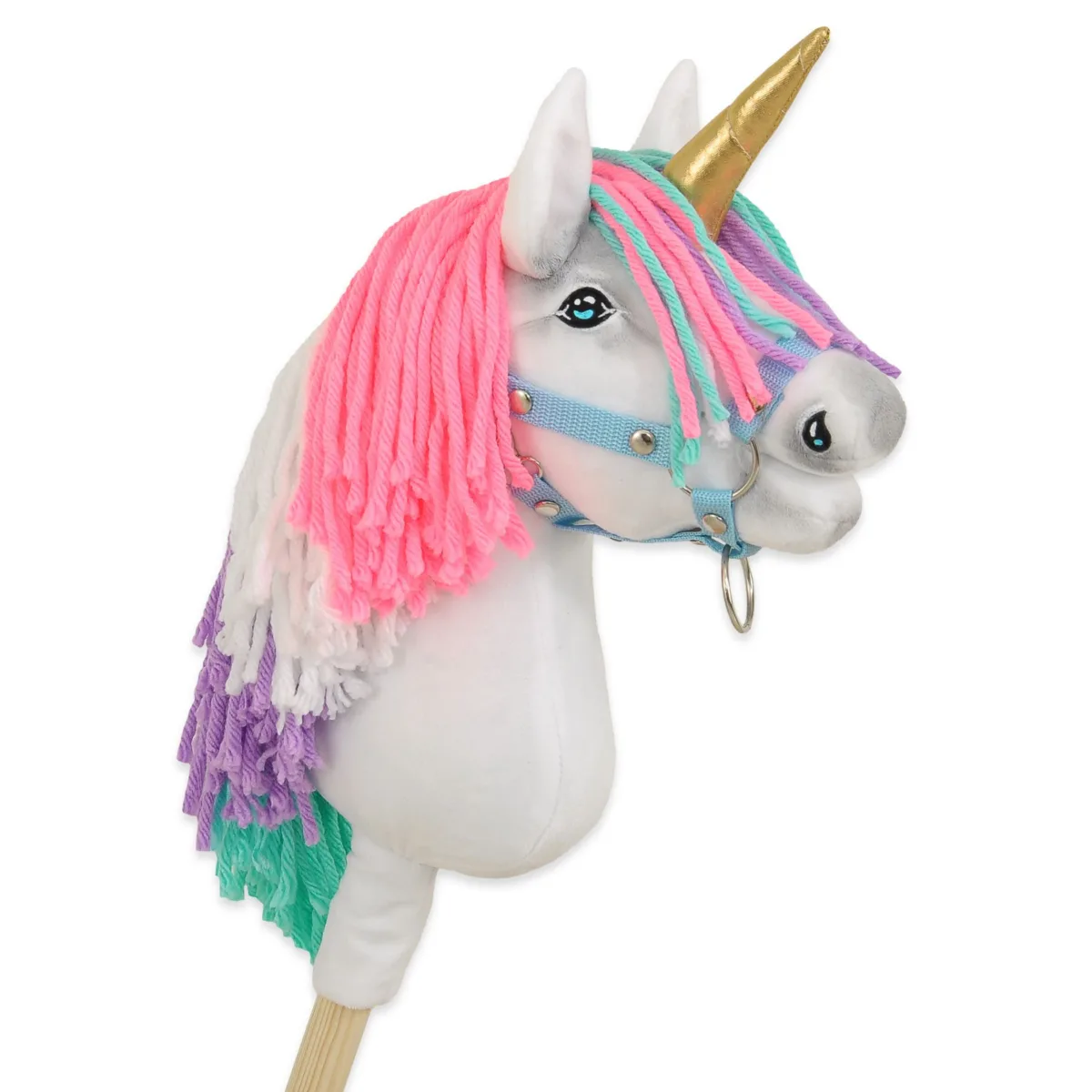 Vienaragis ant lazdos „Hobby Horse“, spalvos: geltona, pilka ir rožinė