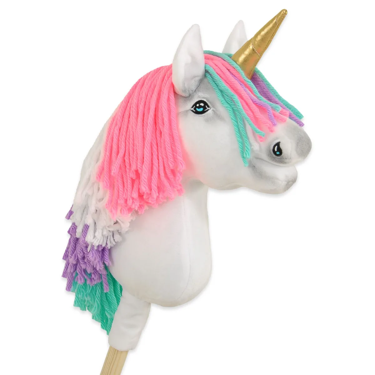 Vienaragis ant lazdos „Hobby Horse“, spalvos: geltona, pilka ir rožinė
