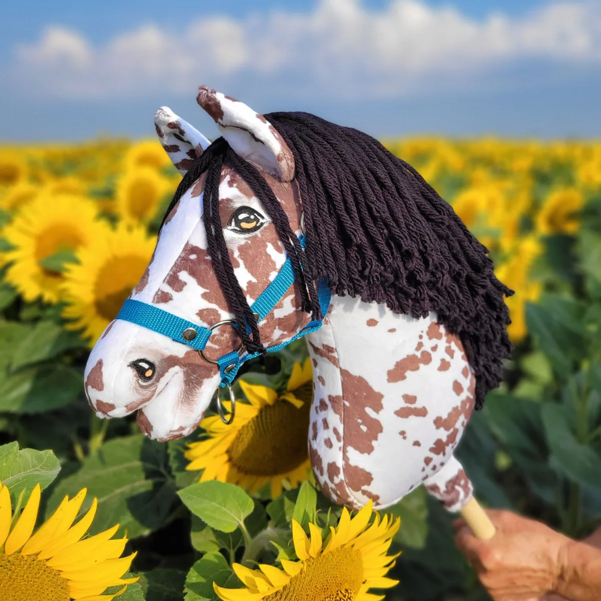 Žirgas ant lazdos „Super Hobby Horse Premium“, rudas leopardo raštuotas žirgas su juodais karčiais A3