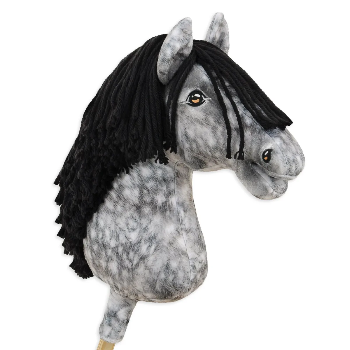 Žirgas ant lazdos „Super Hobby Horse Premium“, obuoliuotas širmas žirgas su juodais karčiais A3
