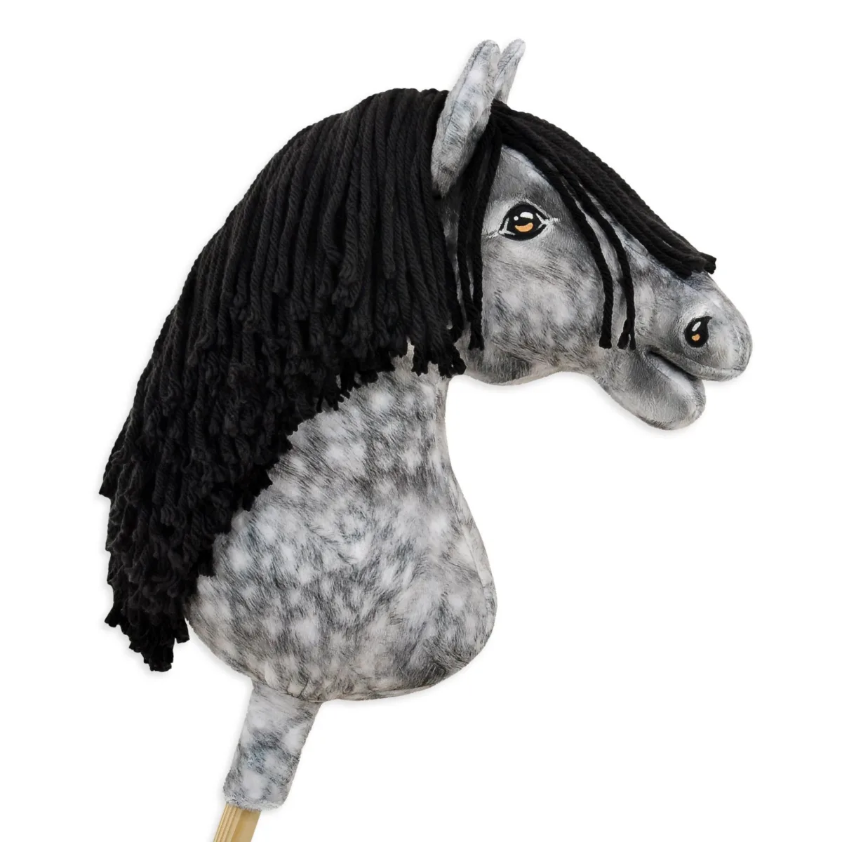Žirgas ant lazdos „Super Hobby Horse Premium“, obuoliuotas širmas žirgas su juodais karčiais A3