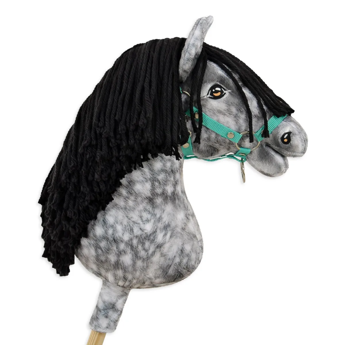 Žirgas ant lazdos „Super Hobby Horse Premium“, obuoliuotas širmas žirgas su juodais karčiais A3