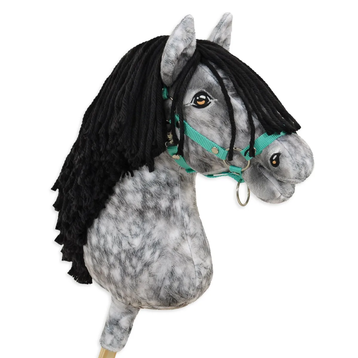 Žirgas ant lazdos „Super Hobby Horse Premium“, obuoliuotas širmas žirgas su juodais karčiais A3